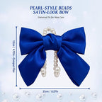 2 PCS Bow Pearl Car Seat Headrest Hook – Cute Purse Hook for Car, Girly Interior Decoration Accessories Hook Hanger, Seatback Holder for Purses & Bags, Elegant Car Organizer (Deep Blue)