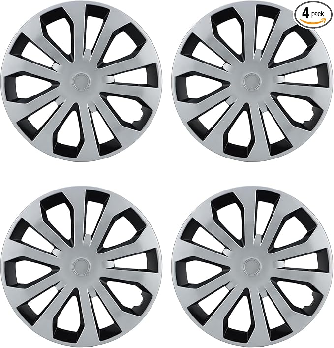 Hubcap Wheel Covers Hub Caps 16 Inch Set of 4 Black & Silver Universal Wheel Rim Cover R16 Stylish Car Decor Wheel Covers for Toyota Camry Nissan Mazda (silver-05, 16 inch)