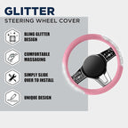 Steering Wheel Cover, Sparkly Crystal Bling Glitter with Pink Leather, Universal Fit 14.5"-15.5" Car Steering Wheels for Girls & Women, Breathable Anti-Slip Steering Wheels Cover
