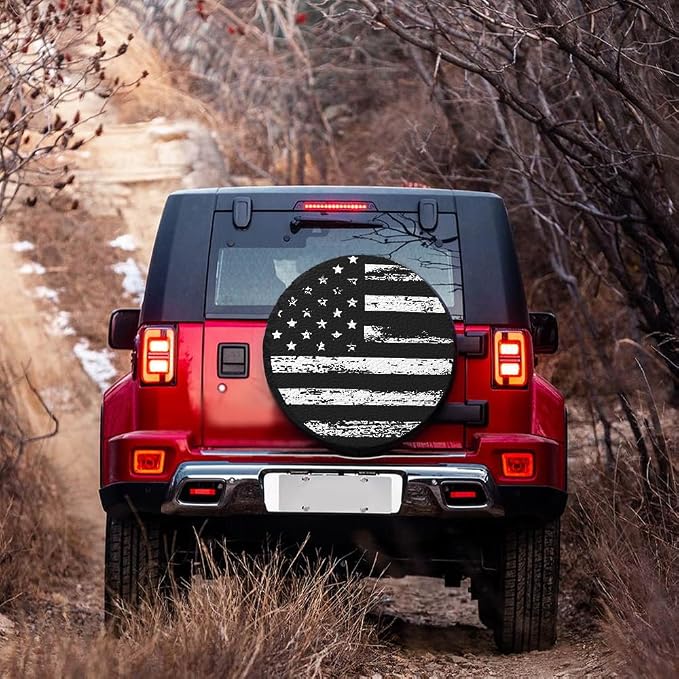 15" Spare Tire Covers for Tire,USA Flag Trailer Spare Tire Cover for All-Around Protection,Universal Spare Tire Covers for Trailers Fits Cars SUVs Trucks Diameter 27.55"-29.52" (15 inch)