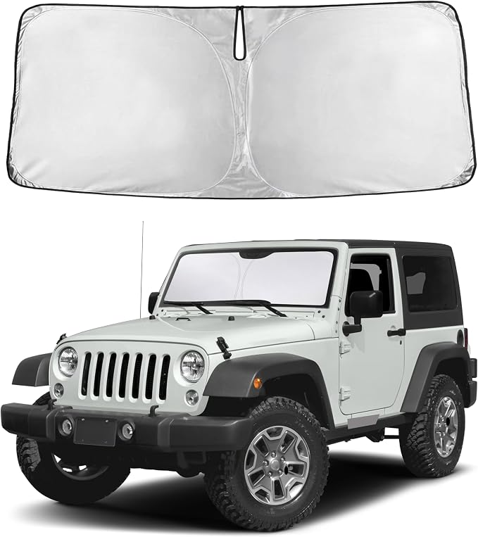 Windshield Sunshade Compatible for Jeep Wrangler 1997-2015 2016 2017, Sun Visor for Front Windshield & Window Sun Shade Cover, UV Heat Blocker & Protector, Car Accessories