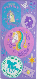 Kids Beach Towel - 100% Cotton Super Soft Absorbent Bath Towel, 28" x 58" Inch Lightweight for Travel, Official Licensed Product, Multi - Unicorn Academy