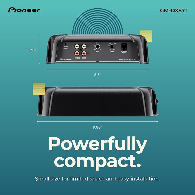 GM-DX871 - Powerhouse Amplifier with 1,600 Watts, Class-D Technology, 1-Channel, Variable Low-Pass Filter, Compact Design, and Remote Bass Boost Control