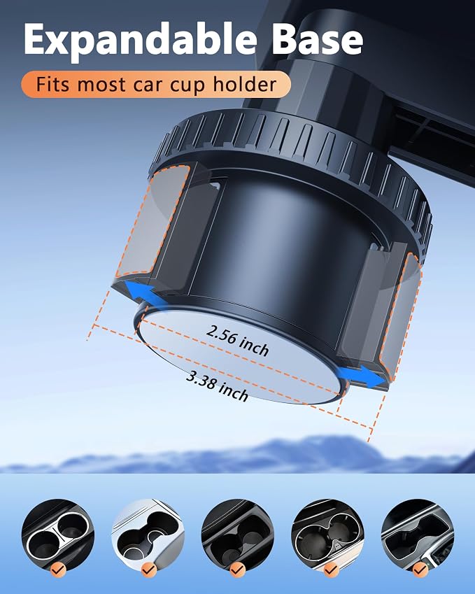 360° Rotating Wood Car Cup Holder Tray, Car Desk for Laptop, Car Food Tray Table for Eating Lunch, Cup Holder Expander, Long Road Trip Essentials Travel Patrol Accessories for Semi Truck Rv