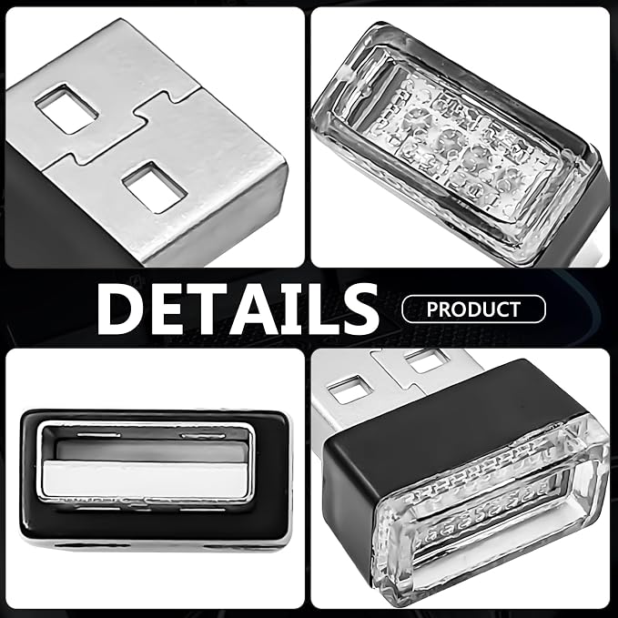 4 PCS USB LED Car Interior Ambient Lighting Kit, Portable Plug-in Atmosphere Lamp Decor Night Light, Universal Vehicle Interior Accessories for Most Cars (Red)