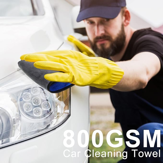 20 Pcs Microfiber Car Drying Towels Microfiber Cleaning Cloth 800 GSM Thick Plush Cleaning Dusting Cloth Auto Detailing Absorbent Towels Rags for Car Household Kitchen Window(Grey and Blue)
