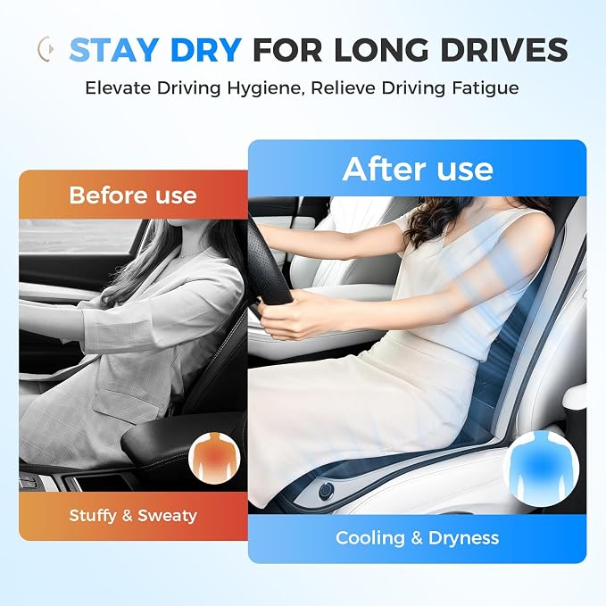 Coverado Cooling Car Seat Cover, 12V-24V Ventilated Front Seat Cushion for Car, 3-Speed Adjustable Seat Cover for Summer Driving Seat, Universal Fit for Car SUV Truck Van