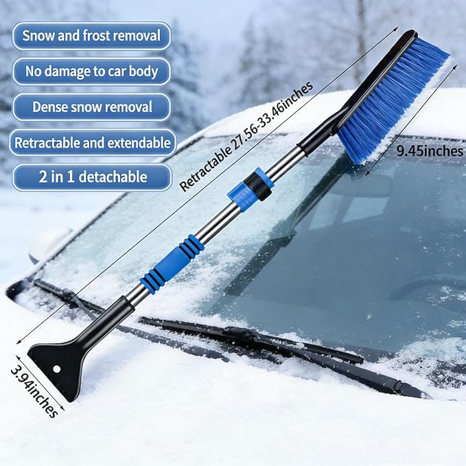 Car Snow Brush and Ice Scrapers with Foam Grip Telescopic Snow Scraper Extendable Snow Removal Tool for Cars Trucks Windshield Window