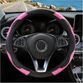 Car Steering Wheel Cover 15 inch, Microfiber PU Leather Elastic Steering Wheel Protector, Anti-Slip Breathable Car Interior Accessories for Most Cars (Pink)