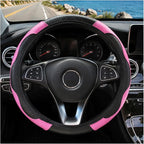 Car Steering Wheel Cover 15 inch, Microfiber PU Leather Elastic Steering Wheel Protector, Anti-Slip Breathable Car Interior Accessories for Most Cars (Pink)