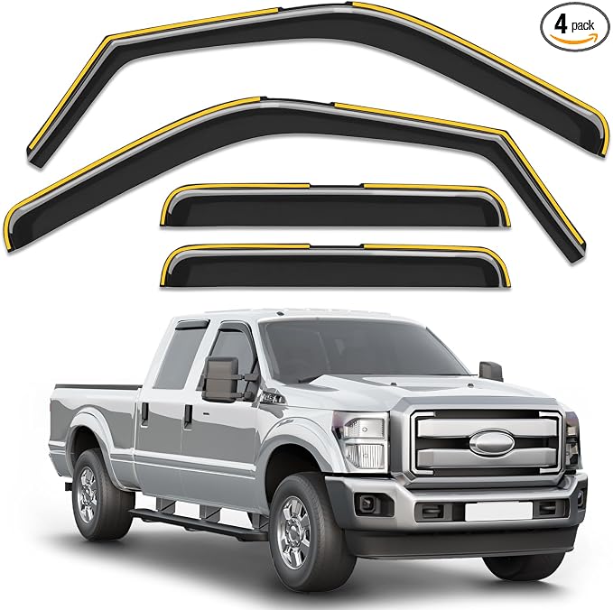in-Channel Window Rain Guards Fit for Ford F250 - F550 Super Duty 1999-2016 SuperCrew,Rain Guards Visors Vent Visors Window Deflector, Vent Shades Car Accessories -4 pcs