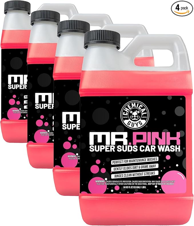 Mr. Pink Car Wash Soap - 64 oz Super Suds Foaming Car Wash Soap for Cannon, Blaster, or Bucket Washing - pH Balanced, Safe on Wax, Sealant, Ceramic, and Clear Coat Finishes (Pack of 4)