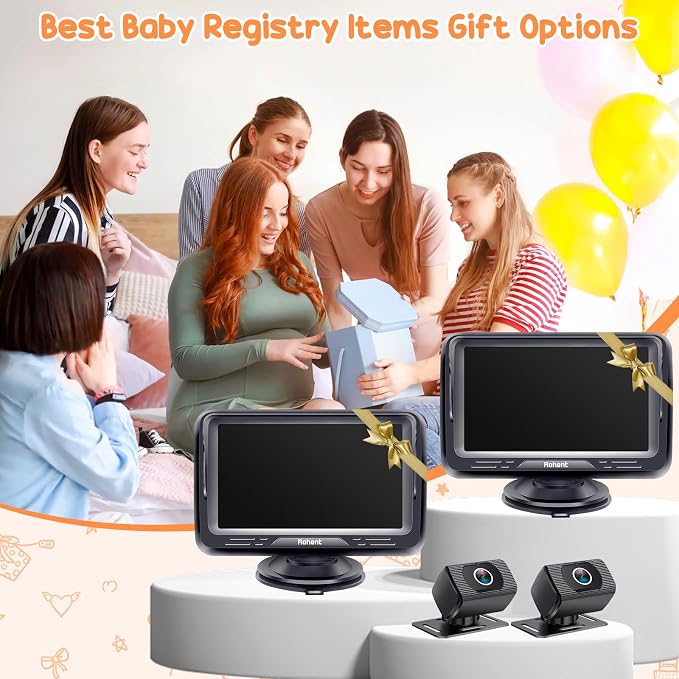 Baby Camera for Car 2 Pack - Dual HD 1080P Monitors with Night Vision, Adjustable Angles, Glare-Free Display, Easy Installation for Two Vehicles, Ideal for Road Trips