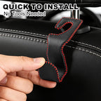 Car Seat Hooks for Purses and Bags, 2 Pack Car Purse Holder for Grocery Bag Handbag Clothes, Metal Headrest Hooks Covered by Leather, Black Red