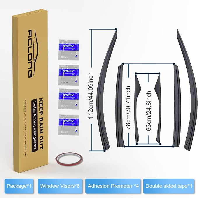 Smoke Rain Guards Fit for Honda Accord 2018 2019 2020 2021 2022 Tape-On Side Shatterproof Window Visor, Window Deflectors, 6-Piece Set