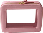 Toiletry bag waterproof cosmetic organizer with handle large opening for travelling (Pink)