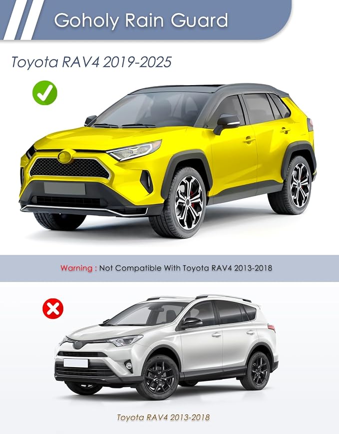6-pcs Window Rain Guard for Toyota RAV4 2019-2025 RAV 4 Low-Profile Rain Guards Side Window Visors Low Profile Vent Visor Window Deflectors Tape-On Vent Shades Car Accessories