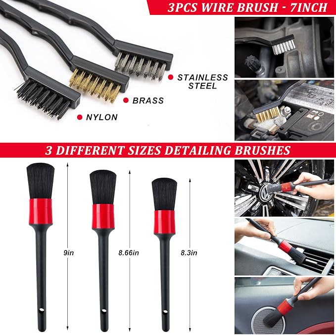 16Pcs Car Wash Cleaning Kit with Foam Gun Sprayer Detailing Brushes Windshield Cleaning Tool Rim and Tire Brush Towels Complete Interior Exterior Detailing Set for Car