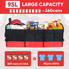 Large Trunk Organizer for Car, Foldable Multi Compartment Car Trunk Organizer with 2 Retractable Straps, Suitable for All Kinds of Cars, SUV, Minivan - 4 Compartments Red