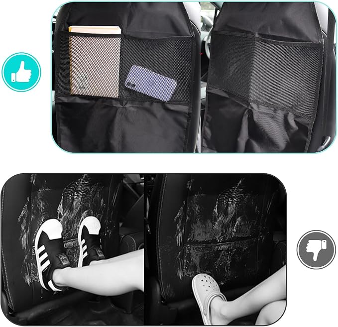 2 PCS Kick Mat Back Seat Protector, Waterproof Auto Seat Back Cover Protector with 2 Mesh Pockets, Anti-Mud Backseat Protective Cover Large Kick Mats for Car Truck SUV