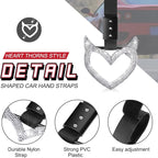 Bling Car Accessories Bling Heart Handle Ring Car Accessory for Women Heart Hand Strap Drift Charm Rear Bumper Warning Ring Decor for auto Bus Interior Exterior Decoration(White,Devil Style)
