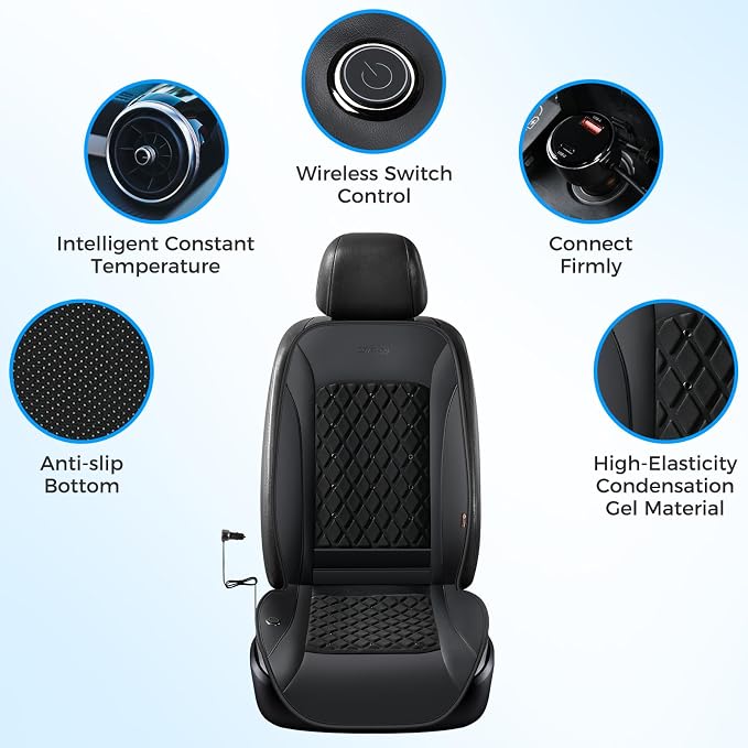 Coverado 12V-24V Ventilated Cooling Car Seat Cover Front Seat, Upgraded 3 Adjustable Wind Speeds Long Lasting Coolness Summer Driving Seat Cushion Universal Fit for Car SUV Truck, Classic Black