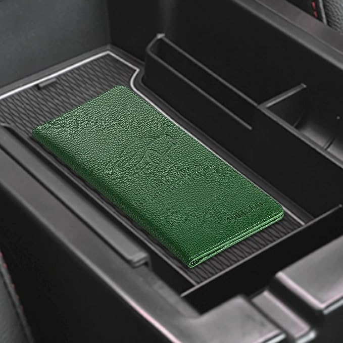 Premium Car Registration and Insurance Card Holder, Car Document Holder for Cards, Driver License & other Essential Documents (Dark Green)
