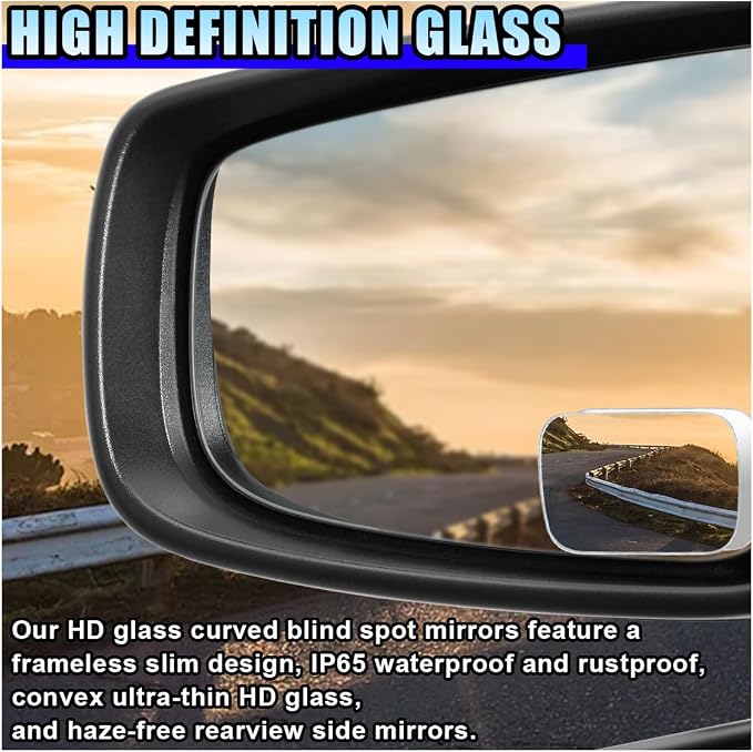 2PCS Blind Spot Car Mirror, HD Glass Rotate Adjustable Car Side Mirror, Rectangular Frameless Wide-angle Blind Spot Mirror, Universal Convex Rear View Mirror for Car, SUV, Truck (Rectangular)