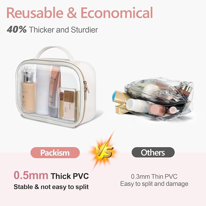 Clear Makeup Bag - TSA Approved Toiletry Bag for Carry-on & Checked Luggage, Water Resistant Car Storage Organizer with Reinforced Seams