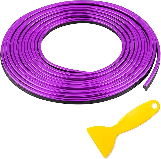 Car Interior Moulding Trim Strip, 33Ft/10M Car Flexible Electroplating Decoration Styling Door Dashboard, DIY Pinstriping Filler Insert Strip, with Installing Tool, Interior Accessory(Purple)