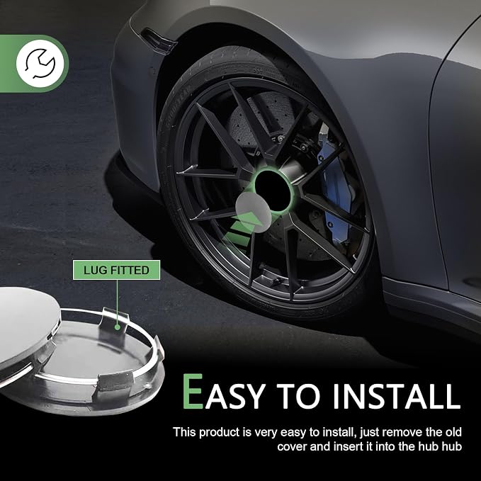 4PCS Car Wheel Center Caps, 60MM/2.36In OD 56MM/2.2In ID Center Hub Cover, ABS Snap-in Vehicle Rim Hub Caps, Rustproof Dustproof Center Cap for Rims, Universal Wheel Hub Decoration (Silver)