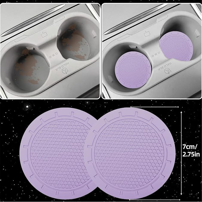 6 PCS Nappa Microfiber Leather Purple Steering Wheel Cover Set, Breathable Fabric Steering Wheel Cover 14.5-15inch Universal, Car Center Console Cover, Seat Belt Cushion, Cup Holder Coaster