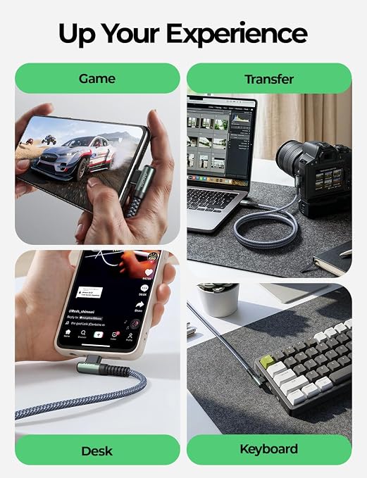 AINOPE USB A to USB C Cable Short 3. 3FT 2-Pack Right Angle Fast Charging & Data Sync Nylon Braided Carplay Android Auto Car Charger Cord for iPhone 17 16 15 Samsung Galaxy iPad Pro Air Android Phones