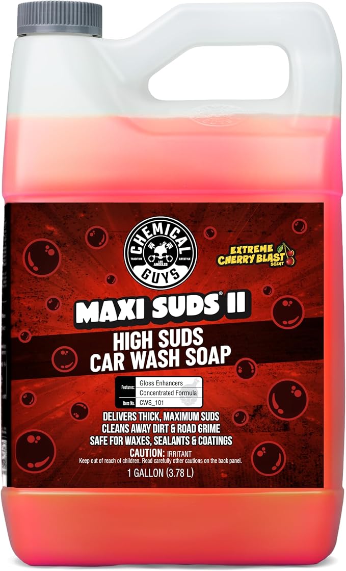 CWS_101 Maxi-Suds II Foaming Car Wash Soap (Works with Foam Cannons/Guns or Bucket Washes) Safe for Cars, Trucks, Motorcycles, RVs & More, 128 fl oz (1 Gallon), Cherry Scent