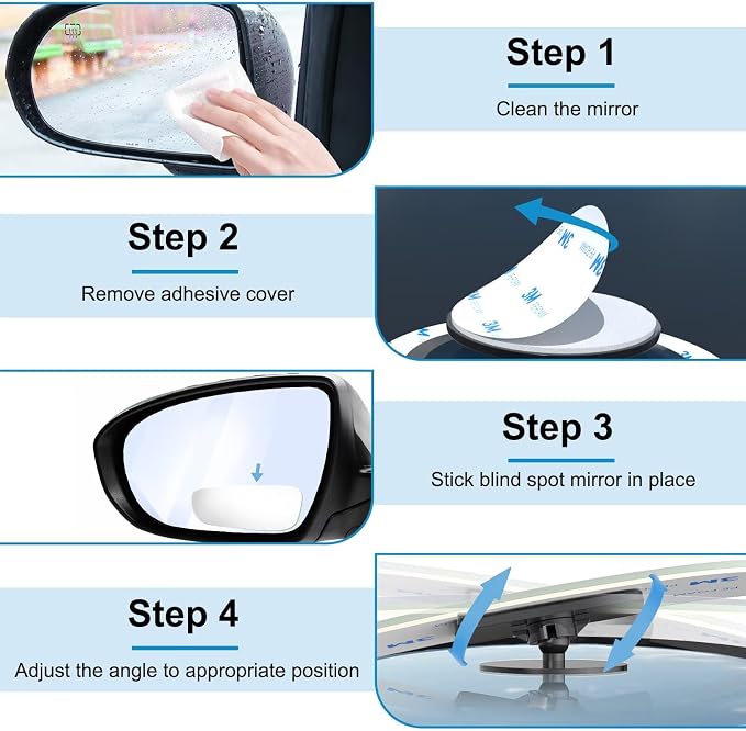 4 Pack Blind Spot Mirrors for Car, Frameless Side Mirror Blindspot Convex HD Glass Car Accessories, Side View Mirror Blindspot with Wide Angle Adjustable Stick for Cars, SUV and Trucks