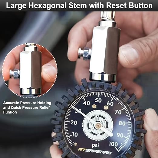 Tire Pressure Gauge 100psi Glow in The Dark, 2.5” Dial Mechanical Tire Gauges for Tire Pressure, Certificated Accuracy Analog Air Pressure Gauge for Cars, Trucks, Bicycles.