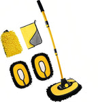 MVEQRRN 15° Curved Chenille Car Wash Brush Mop with Long Handle(Yellow) | Car Wash Mitt & Brush Kit, Scratch-Free Replaceable Head, Microfiber Towel, Car Cleaning Supplies for SUV, Truck