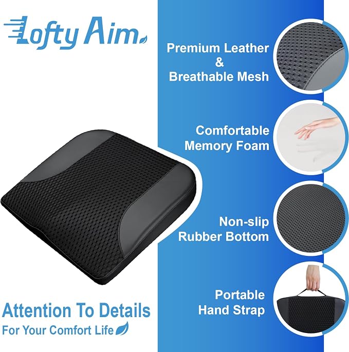 Car Seat Cushion, Car Seat Pillow, Automotive Cushion | Memory Foam Car Seat Cushion for Long Driving, Butt Pillow for Pain Relief, Driver Seat Cushion for Car, Truck, Office, Black