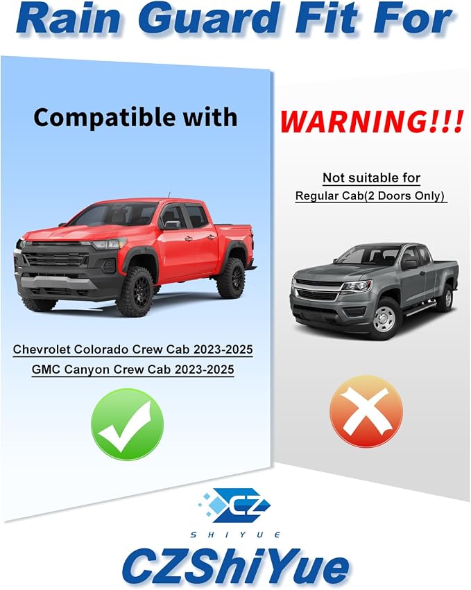 in-Channel Rain Guards Fit for Chevy Colorado/GMC Canyon Crew Cab 2023 2024 2025 2026 Window Rain Guard Extra Durable Truck Window Deflectors Window Vent Visors Shades Car Accessories