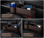 Car Seat Gap Filler Organizer with Cup Holder, Premium Leather Seat Gap Filler, Anti-Drop Car Seat Gap Organizer for Phone, Keys & Wallet, Universal Front Seat Console Organizer for Car, SUV & Truck