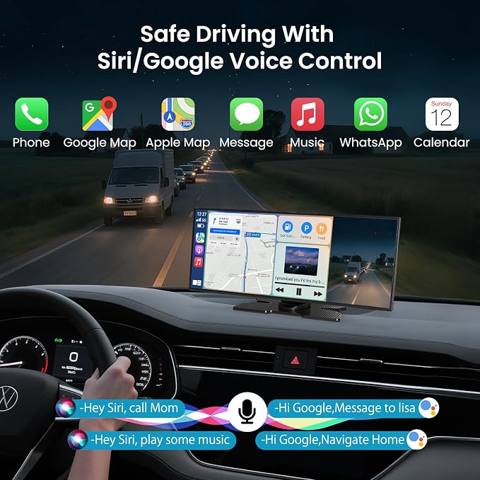 11.5 '' Wireless CarPlay Screen for Car, A-pple CarPlay & Android Auto HD Touchscreen with 4K Dash Cam/1080P Backup Camera/Navigation/Bluetooth/Voice Control/FM/Mirror Link,for All Vehicles