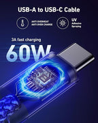 USB to USB C Cable 60W Fast Charging [2 Pack 10FT], USB A to USB C Cable, Durable Braided USB Type C iPhone Charger USBC Cord for iPhone 17/16/15/Pro Max/Plus, Samsung Galaxy S23 and More-Blue