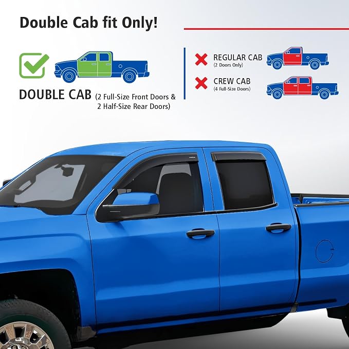 Goodyear Shatterproof Window Deflectors for Chevrolet (Chevy) Silverado/GMC Sierra 2014-2018 Double Cab, Vent Visor,Truck Accessories,Tape-on Rain Guards, Window Visors,Vent Deflector, 4pcs - GY003281