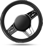 Car Steering Wheel Cover - Microfiber Leather Steering Wheel Wrap Sports 14.5-15 Inch Steering Wheel Cover Non-Slip for Men Women Black Color