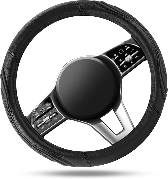 Car Steering Wheel Cover - Microfiber Leather Steering Wheel Wrap Sports 14.5-15 Inch Steering Wheel Cover Non-Slip for Men Women Black Color