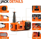 Car Jack Electric Hydraulic Jack 5Ton 155-450mm LCD Display 3in1 Lift Inflator LED Light 12V Portable Outdoor Home Emergency Tire Change Roadside Rescue Tool for Sedan SUV Truck