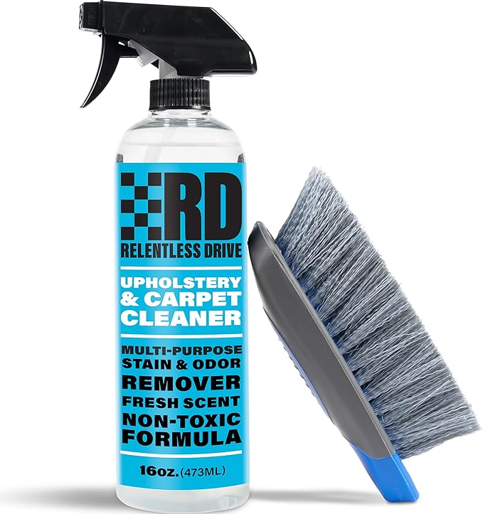 Car Carpet Cleaner & Car Upholstery Cleaner | Car seat cleaner for fabric interiors, floor mats, auto upholstery with Heavy duty brush, 16oz. Works as couch & sofa cleaner