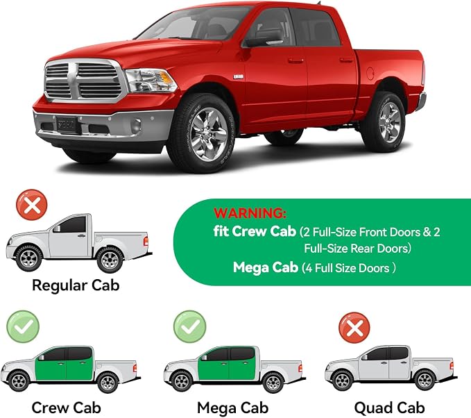 in-Channel Rain Guards for 2009-2018 Dodge Ram 1500 Crew Cab, 2010-2025 Ram 2500 3500 Crew & Mega Cab, 2019-2024 Ram 1500 Classic Crew Cab, Window Visor Shields Vent Deflector Shade Wind Dark Smoke