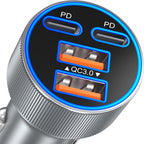 Car Charger USB C, 90W Multi Port Dual 12V Cigarette Lighter USB Charger QC 3.0/PD 45W Super Fast Charging Car Phone Charger Plug Adapter for iPhone 17 16e 15 14 13 12 Pro Max Pad Android(Gray)