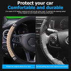 Bling Car Steering Wheel Cover, 15 Inch Rhinestones Soft Leather Elastic Steering Wheel Protector, Sparkly Crystal Diamond for Women Girls (Beige)